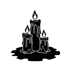 Vector art of three black candles with melting wax, creating a spooky and mysterious atmosphere