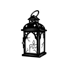 Illustration of an antique lantern with a candle, perfect for halloween designs