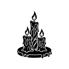 Vector art of three black candles with melting wax, a spooky and atmospheric decoration