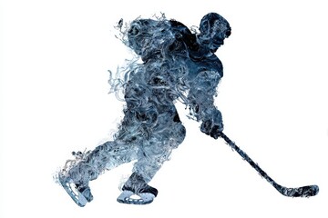 Fototapeta premium Dynamic ice hockey player silhouette engaging in a high-speed play with abstract swirling forms representing speed and motion during an intense game situation