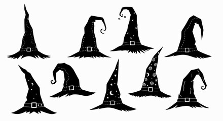 Vector art of collection of witch hats, perfect for halloween or magical themed designs