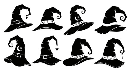 Vector art of collection of witch hats, ideal for halloween, magic, and fantasy designs
