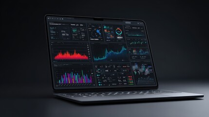 Data visualization display on a laptop showcasing real-time analytics and performance metrics for financial analysis