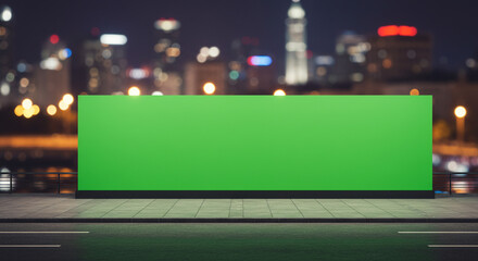 Vibrant green billboard mockup with city lights at night ready for your ad campaign or promotional content