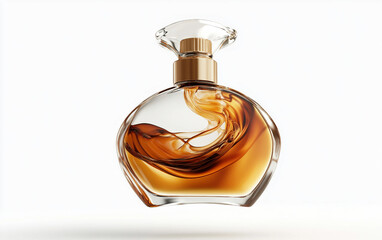 Floating bottle of perfume with swirling magical liquid inside isolated on white background PNG