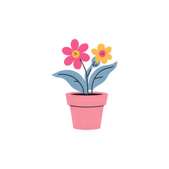 Pink Potted Flowers: Illustration of Blooming Plants