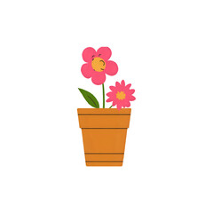 Pink Flowers in Orange Pot: Simple Floral Illustration, Plant Pot Design Element