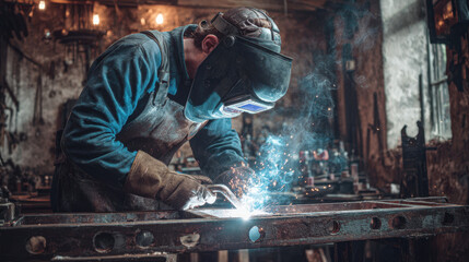 Welding action by craftsperson workshop photo industrial environment close-up skill and precision