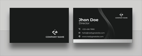 SilverWave Business Card. Black elegant background, Silver-Gray accent, and smooth flowing wavy lines