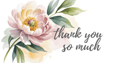 Pink watercolor flower art says "Thank you so much", ideal for greetings cards, web design, and social media content.
