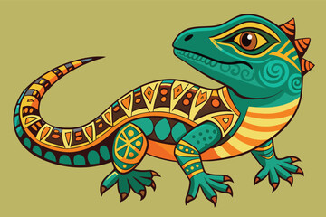 Colorful lizard illustration featuring intricate patterns and bold colors
