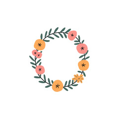 Floral Wreath Design:  Circular Frame with Flowers and Leaves