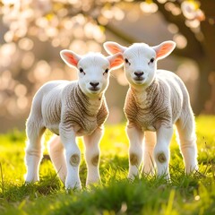 Two lambs in a spring meadow (1)