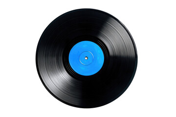 Obraz premium Close-up of a black vinyl record with a vibrant blue label (4)