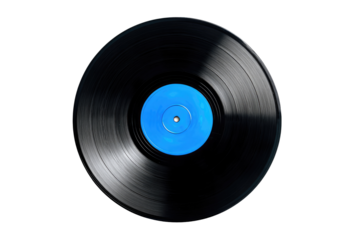 Close-up of a black vinyl record with a vibrant blue label (4)