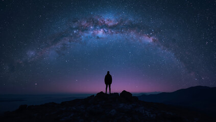Fototapeta premium Silhouette Person Stargazing Milky Way (AI Generated)