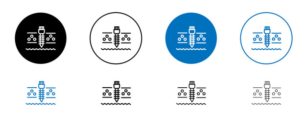 well drilling icons set in black and blue colors on white background