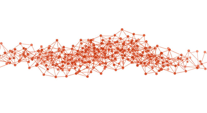 Abstract geometric network of interconnected nodes with orange lines