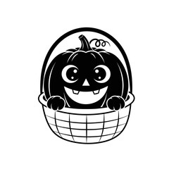 Vector art of cute halloween pumpkin in a basket for holiday decoration and celebration design