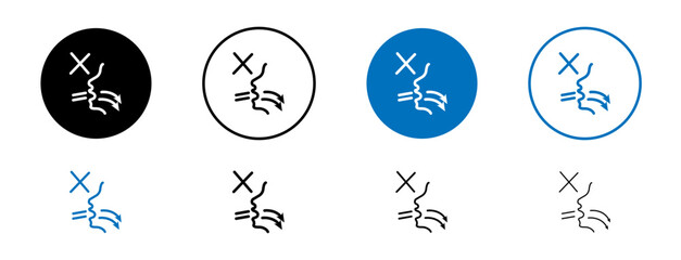 No swallowing icons set in black and blue colors on white background