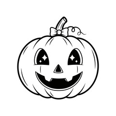 Vector art of cute halloween pumpkin with bow for coloring book page or print design and halloween decoration