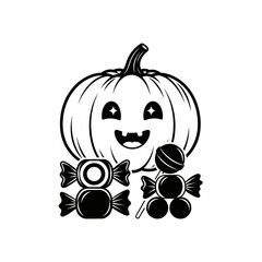 Vector art of a cute halloween pumpkin with star eyes and candies, perfect for holiday projects and designs