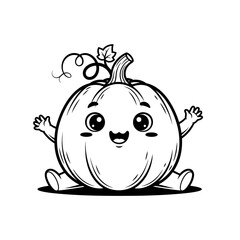 Vector art of a cute pumpkin with a happy face and open arms, sitting down, ready to give a hug to someone