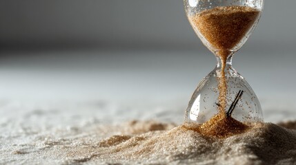 Hourglass with sand forming clock, symbol of deadline and time management