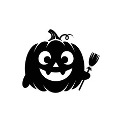 Vector art of a cute pumpkin holding a broom, perfect for halloween designs and spooky seasonthemed projects