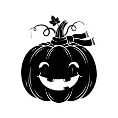 Vector art of cute halloween pumpkin with a scarf, perfect for festive decorations and seasonal greetings