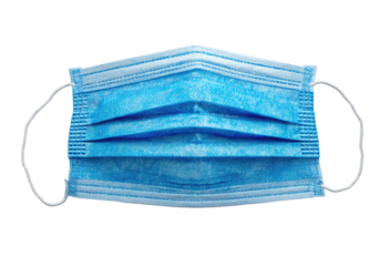 Light-blue disposable face mask, top view