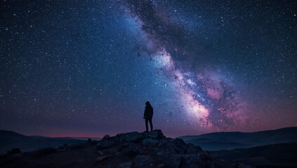 Silhouette of Person Stargazing Milky Way (AI Generated)