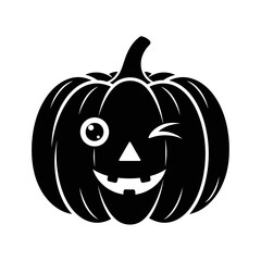 Vector art of silhouette of a carved jackolantern pumpkin with winking eye for halloween