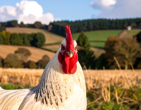 Close-up of a rooster in a rural landscape - Powered by Adobe