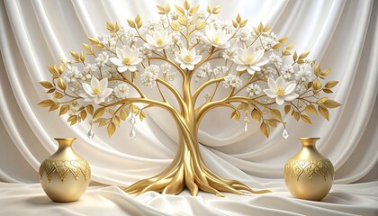 Golden tree of life on a satin background