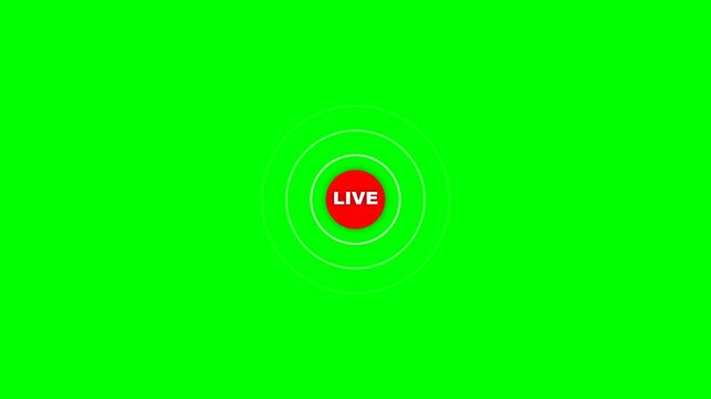 Live streaming broadcast symbol animation with play icon and glowing signal on green screen background.