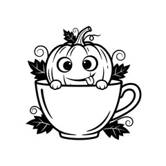 Vector art of cute pumpkin in a cup a whimsical halloween illustration with a playful pumpkin character