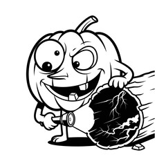 Obraz premium Vector art of cartoon halloween pumpkin carving wood festive autumn holiday vector illustration for design and decoration