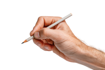 Close-up of a hand holding a light gray pencil