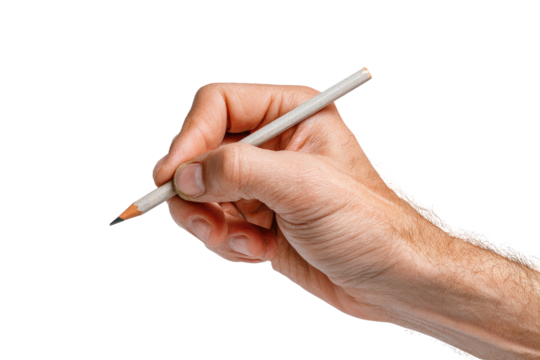 Close-up of a hand holding a light gray pencil