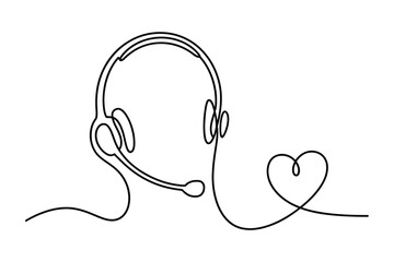 Continuous One-Line Drawing of a Headset with a Microphone