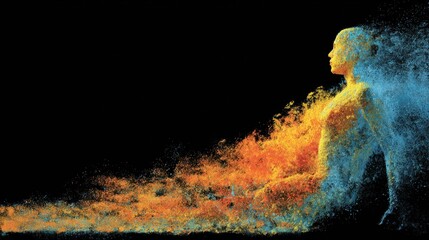 Abstract hand drawn soul leaving body, heatmap style on black background