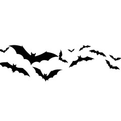 Vector art of a spooky swarm of bats flying in the night sky, creating a chilling and eerie atmosphere