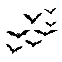 Vector art of silhouette of bats flying halloween design element with spooky creatures and dark wings
