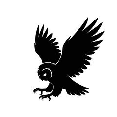 Vector art of majestic owl in flight, , a symbol of wisdom and mystery, with its wings spread wide against the sky