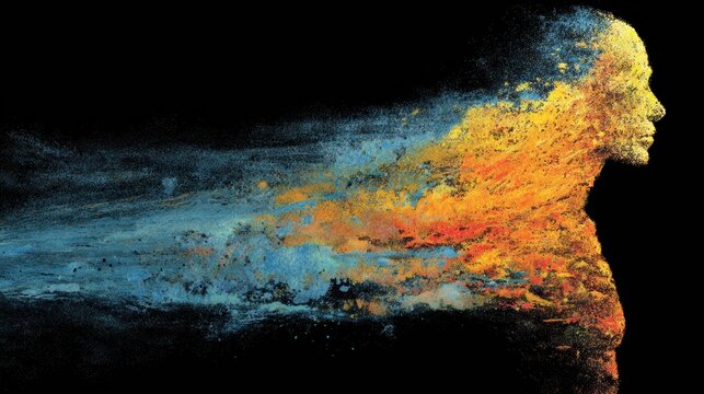 Abstract hand drawn soul leaving body, heatmap style on black background