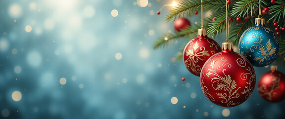 Elegant Christmas ornaments and festive decorations for holiday celebrations, featuring colorful baubles, shiny lights, and seasonal decor perfect for interior and exterior holiday ambiance