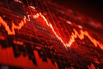 Dynamic abstract digital chart background showcasing fluctuating data trends in a business context with vibrant red tones
