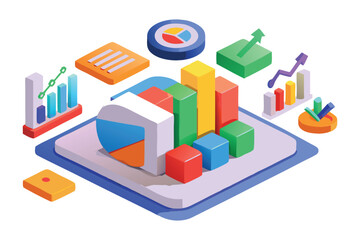 Obraz premium Isometric charts pie chart bar graphs and dashboard on white background bar chart