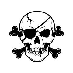 Vector art of skull and crossbones with eye patch, a symbol of piracy, danger, and death in a vintage style